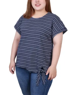 Hidden Pocket Detail Plus Size Short Sleeve Tie Front Top Peace Glow Plus Size Short Sleeve Tie Front Top