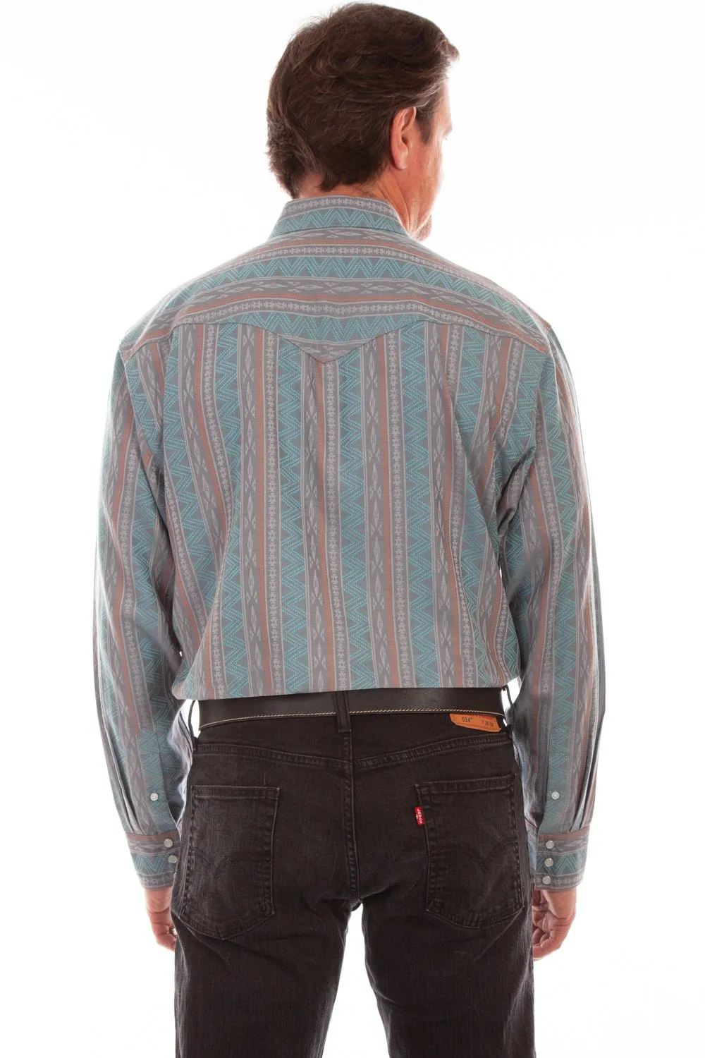 Scully Mens Turquoise 100% Cotton Signature Stripe L/S Shirt Eco-Friendly Choice Button-up