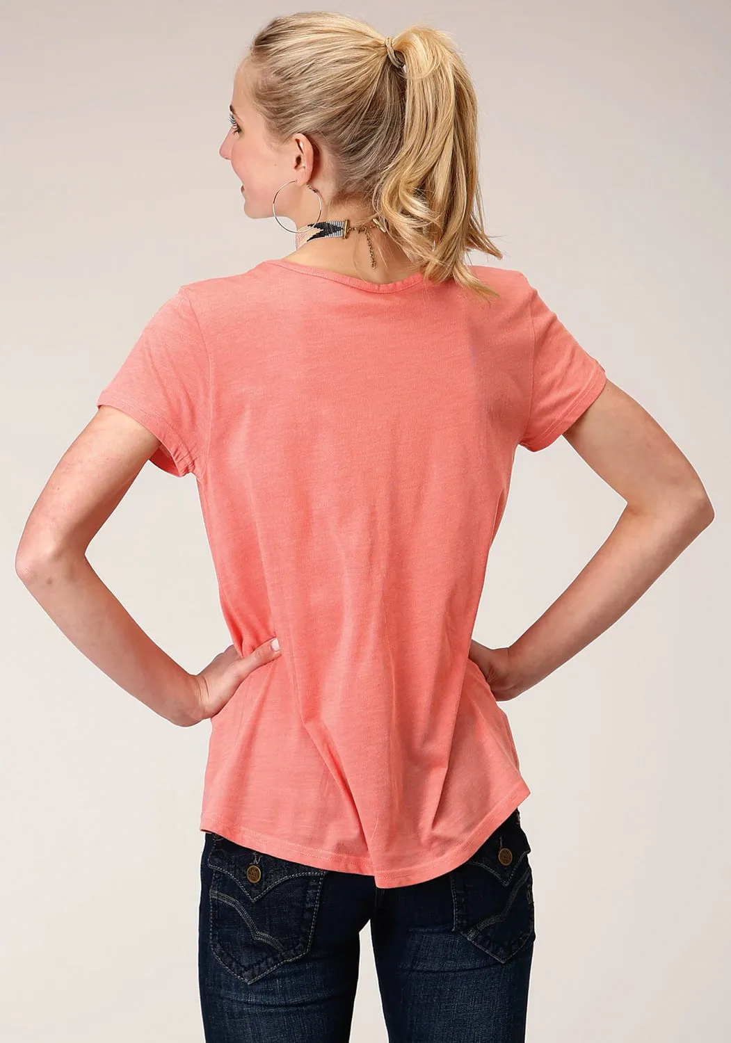 Roper Womens Funny Farm Pink Poly/Rayon S/S T-Shirt Active Fit