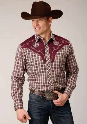 High Density Weave Roper Mens Small Scale Plaid Wine Cotton Blend L/S Shirt Matte Finish Roper Mens Small Scale Plaid Wine Cotton Blend L/S Shirt