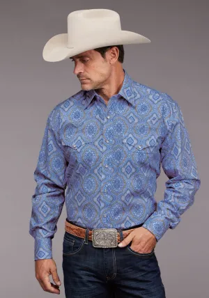 High Density Weave Stetson Mens Chambray Medallion Paisley Blue 100% Cotton L/S Shirt Durable Material Stetson Mens Chambray Medallion Paisley Blue 100% Cotton L/S Shirt