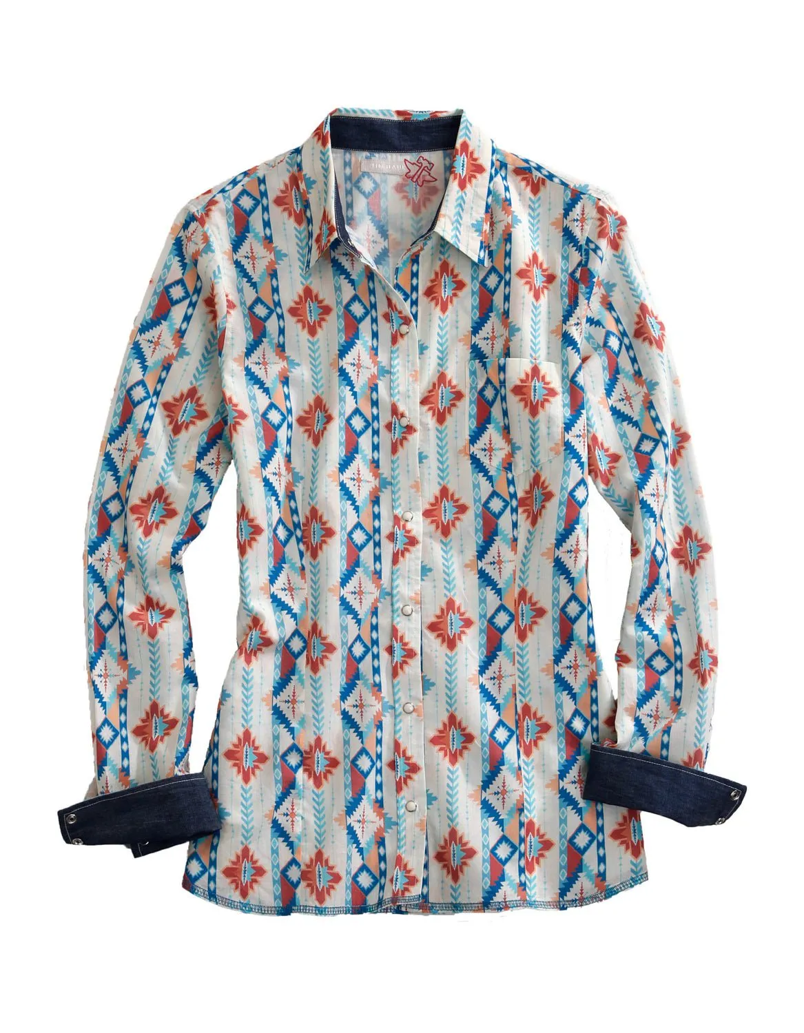 Tin Haul Womens Southwest Aztec Multi-Color 100% Cotton L/S Shirt High Neck All-Purpose Wear
