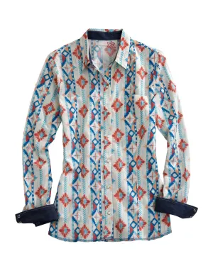 High Density Weave Tin Haul Womens Southwest Aztec Multi-Color 100% Cotton L/S Shirt Tin Haul Womens Southwest Aztec Multi-Color 100% Cotton L/S Shirt High Neck All-Purpose Wear