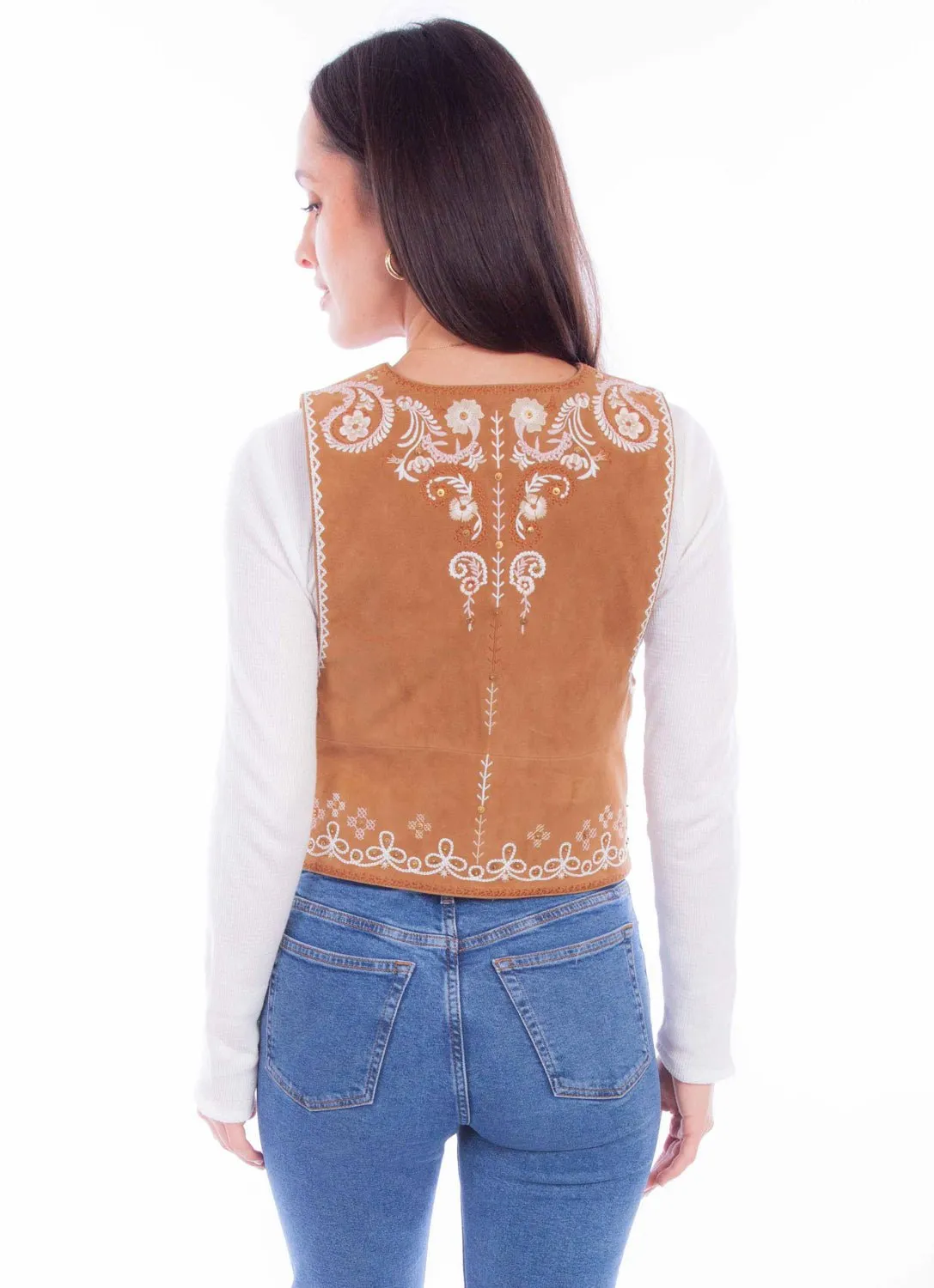Always Needed Cool Essentials Scully Womens White Embroidery Vin Rust Leather Leather Vest