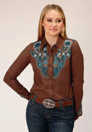 High-End Fabric Roper Womens Paisley Yokes Brown 100% Rayon L/S Shirt Roper Womens Paisley Yokes Brown 100% Rayon L/S Shirt Thermoregulating Layer