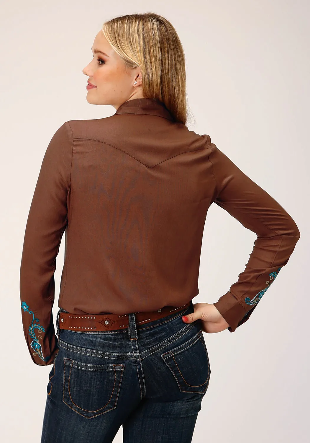 Versatile Design Vintage Wash Roper Womens Paisley Yokes Brown 100% Rayon L/S Shirt