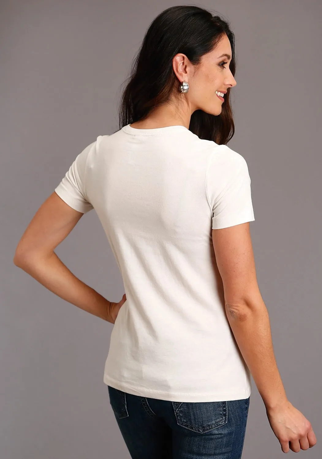 Business Meeting Stetson Womens White 100% Cotton Cattleman Scenery S/S T-Shirt