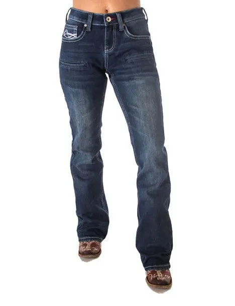 Cowgirl Tuff Womens Double Down Flannel Dark Wash Cotton Blend Jeans No Gap Waist Engineering