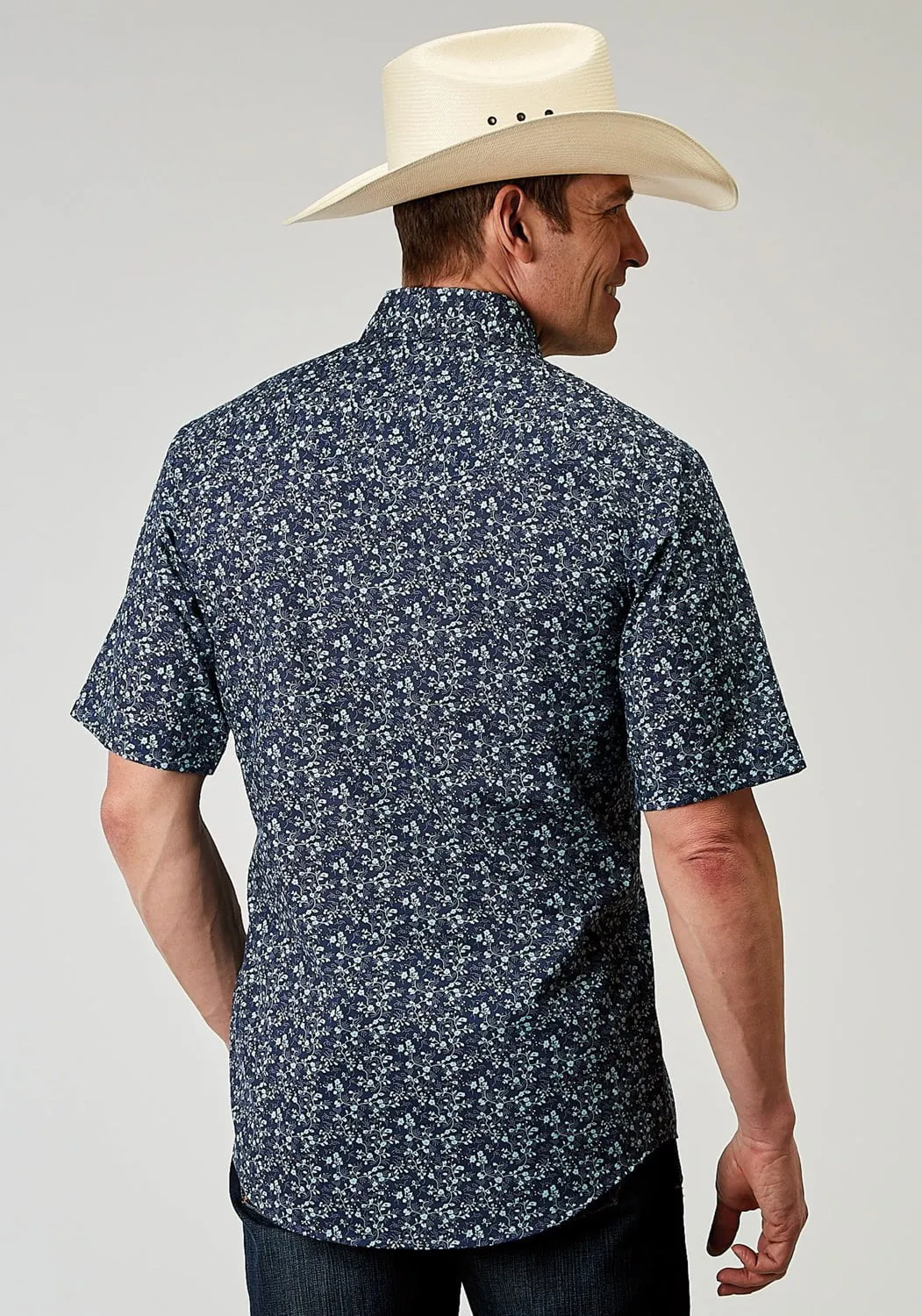 Roper Mens 1962 Ditsy Floral Blue Cotton Blend S/S Shirt Holiday Style