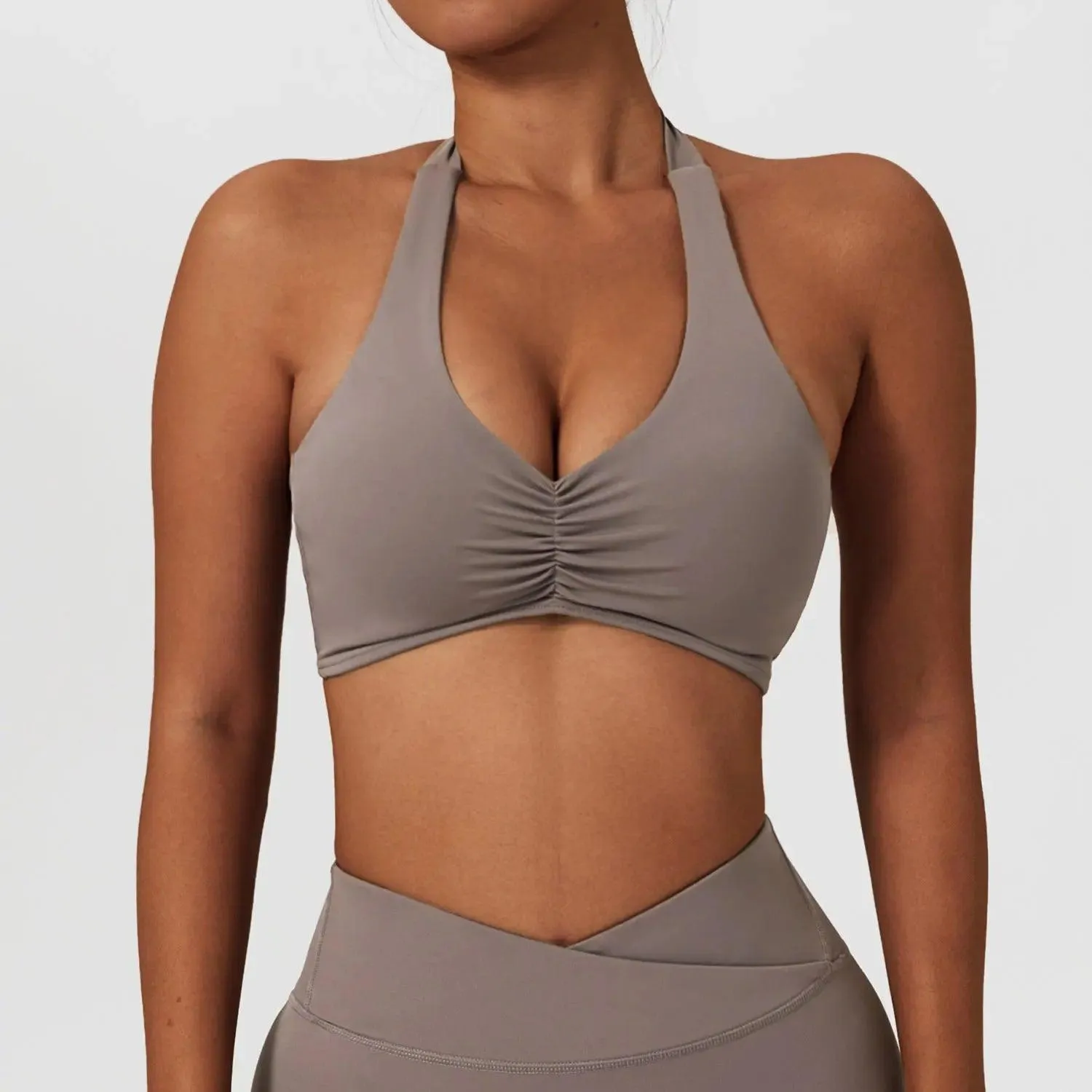 High-strength nude yoga bra Pull together shock-proof hanging neck beauty back sports underwear quick-drying running fitness wear