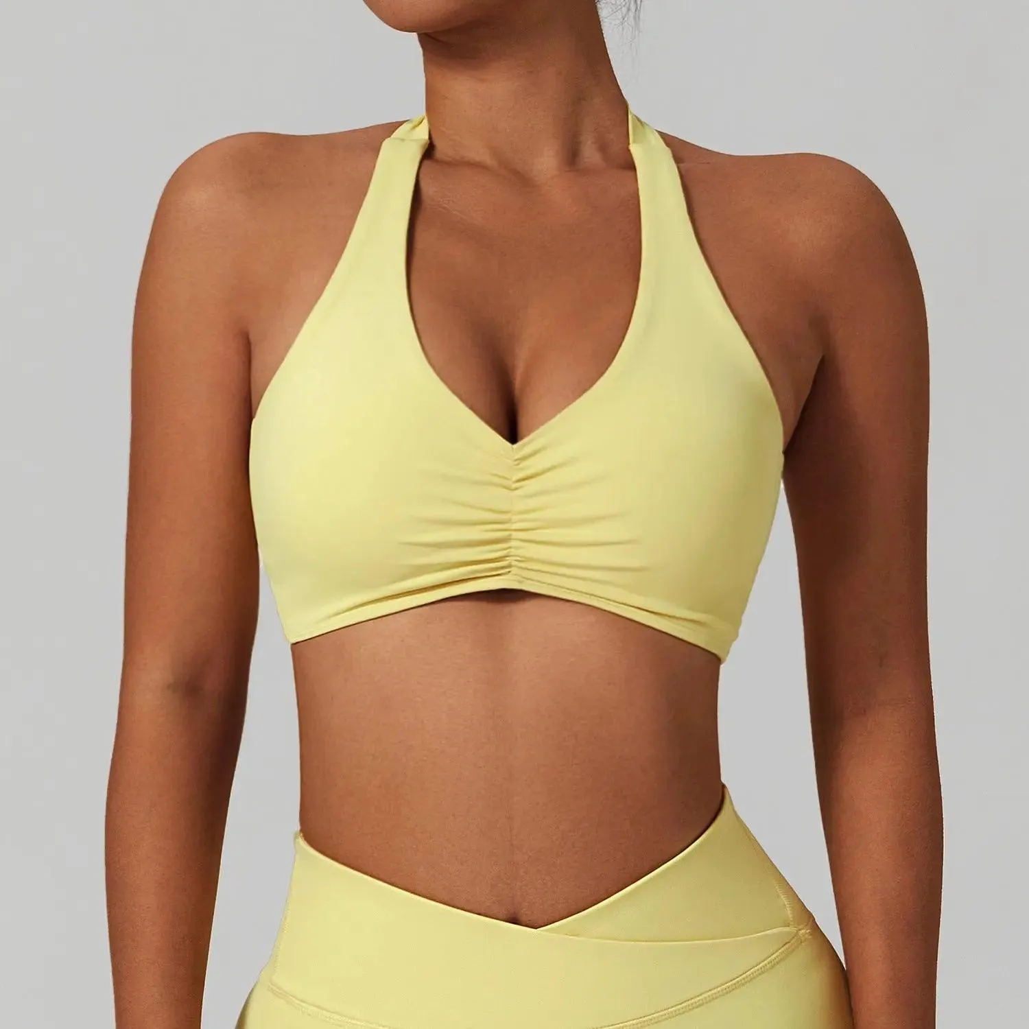 High-strength nude yoga bra Pull together shock-proof hanging neck beauty back sports underwear quick-drying running fitness wear