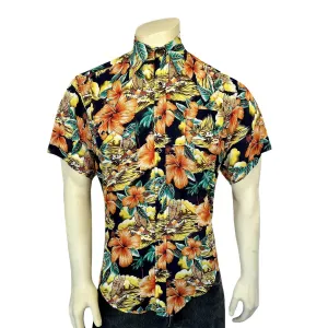 High Visibility Stitching Rockmount Mens Hawaiian Print Western Orange 100% Rayon S/S Shirt All-Occasion Wear Micro Perforated Texture Rockmount Mens Hawaiian Print Western Orange 100% Rayon S/S Shirt
