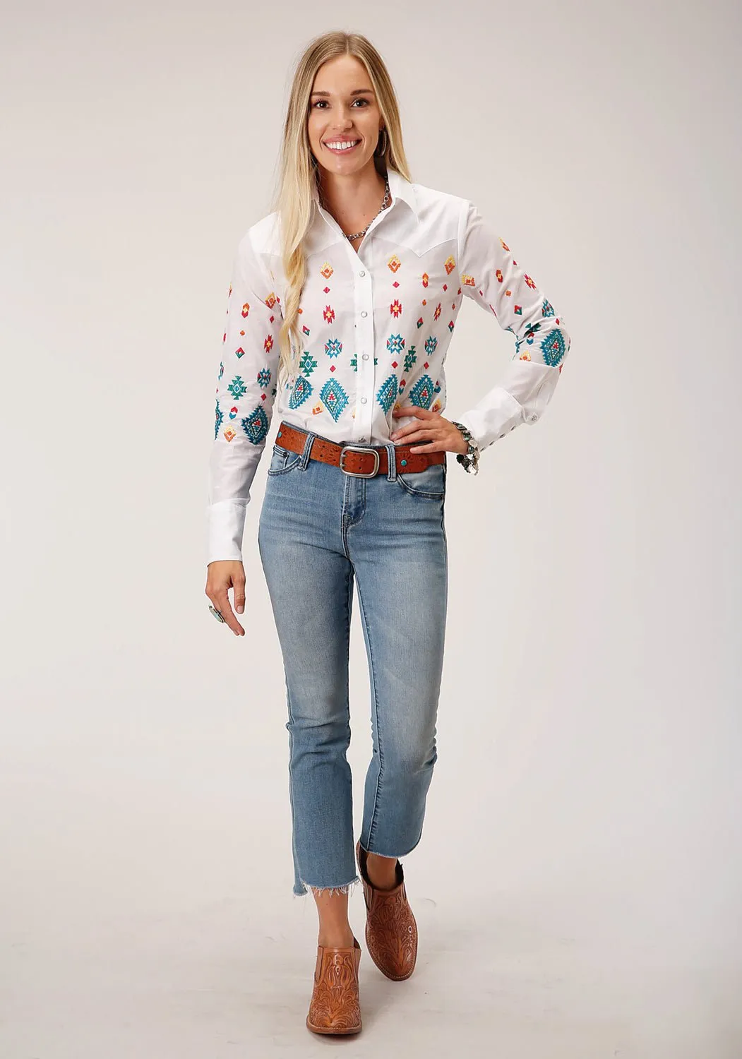 Stetson Womens Bright Schiffli White 100% Cotton L/S Shirt Essential Wardrobe
