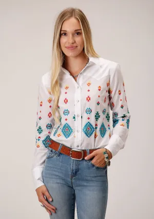High Visibility Stitching Stetson Womens Bright Schiffli White 100% Cotton L/S Shirt Bold Statement Simple Layer Stetson Womens Bright Schiffli White 100% Cotton L/S Shirt