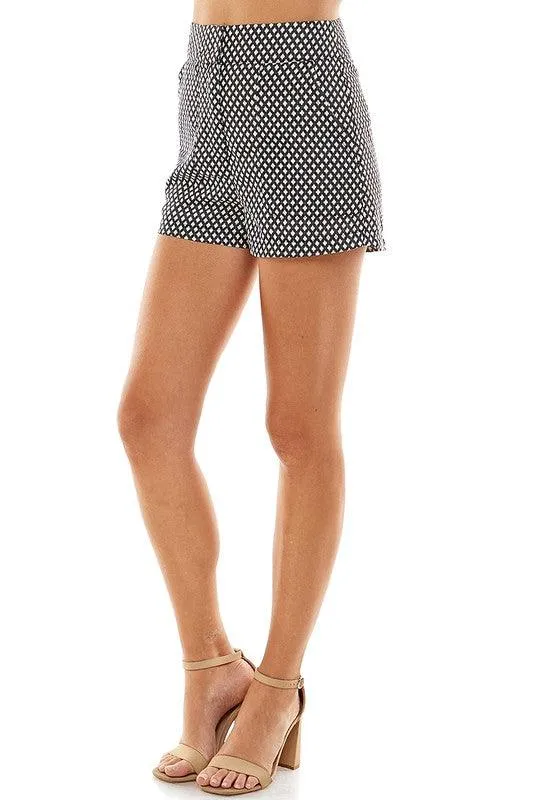 High Waist Pattern Shorts Black Hot Pink