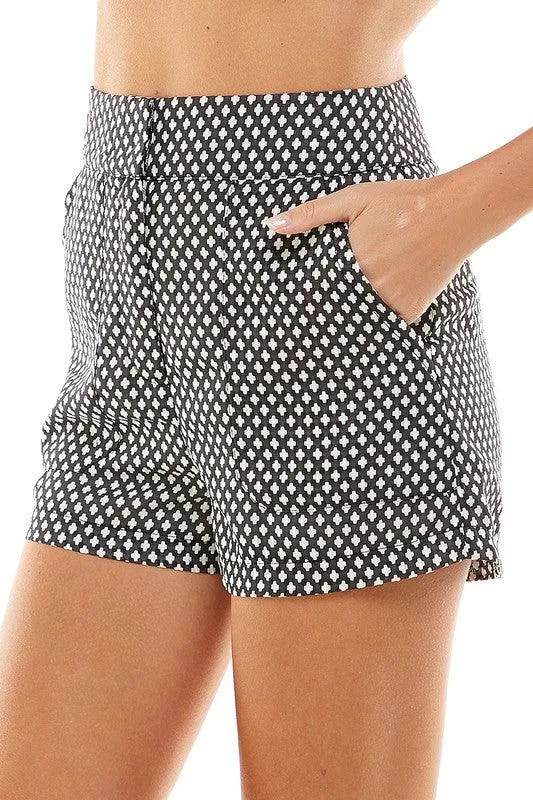 High Waist Pattern Shorts Black Hot Pink