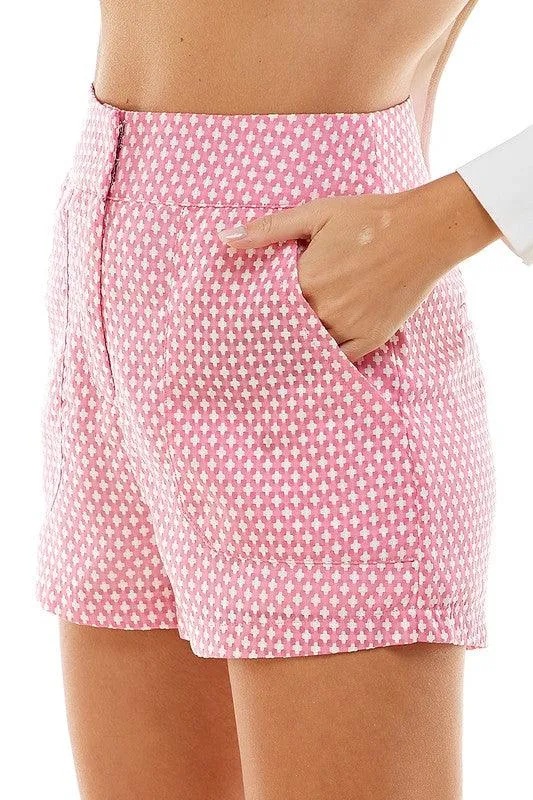 High Waist Pattern Shorts Black Hot Pink