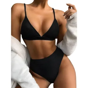 High Waist Polyester Bikini Swimsuit