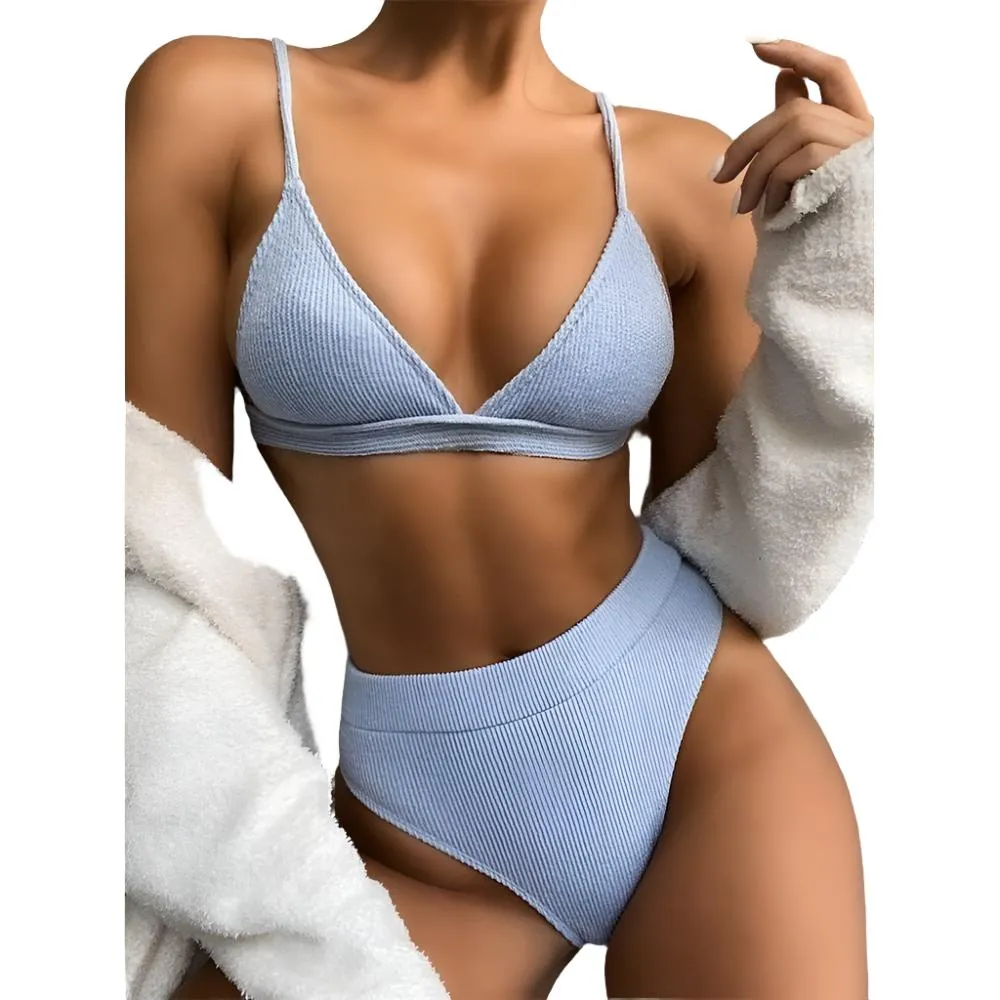 High Waist Polyester Bikini Swimsuit