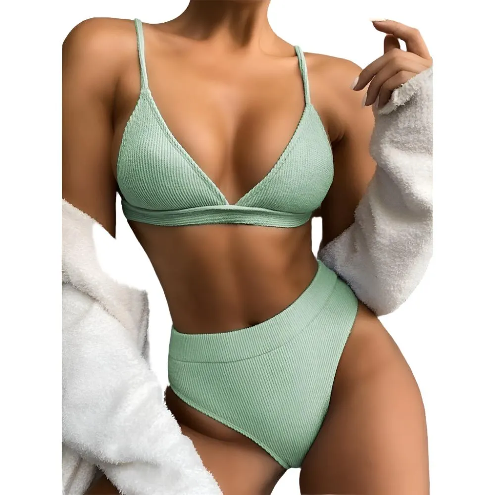 High Waist Polyester Bikini Swimsuit
