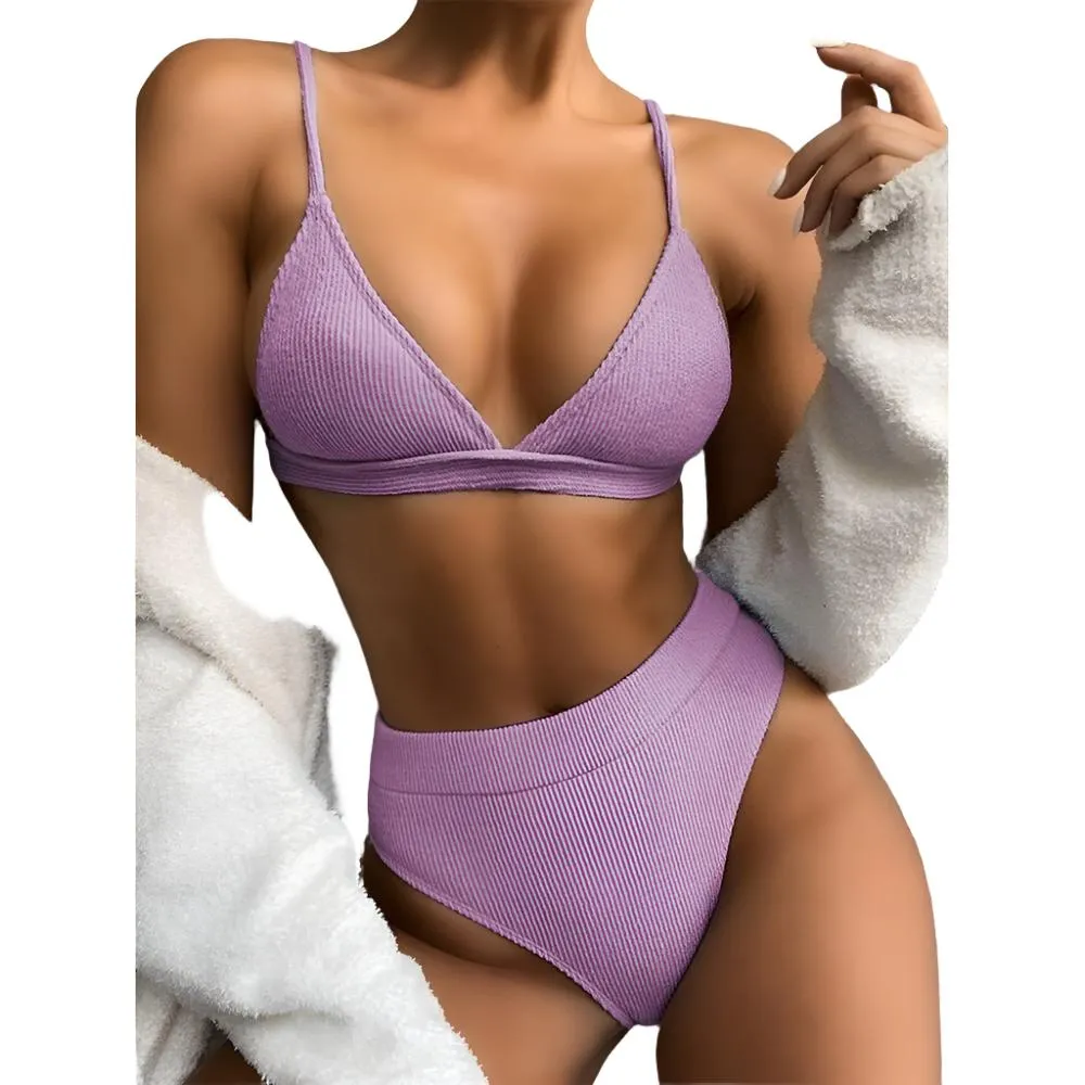 High Waist Polyester Bikini Swimsuit