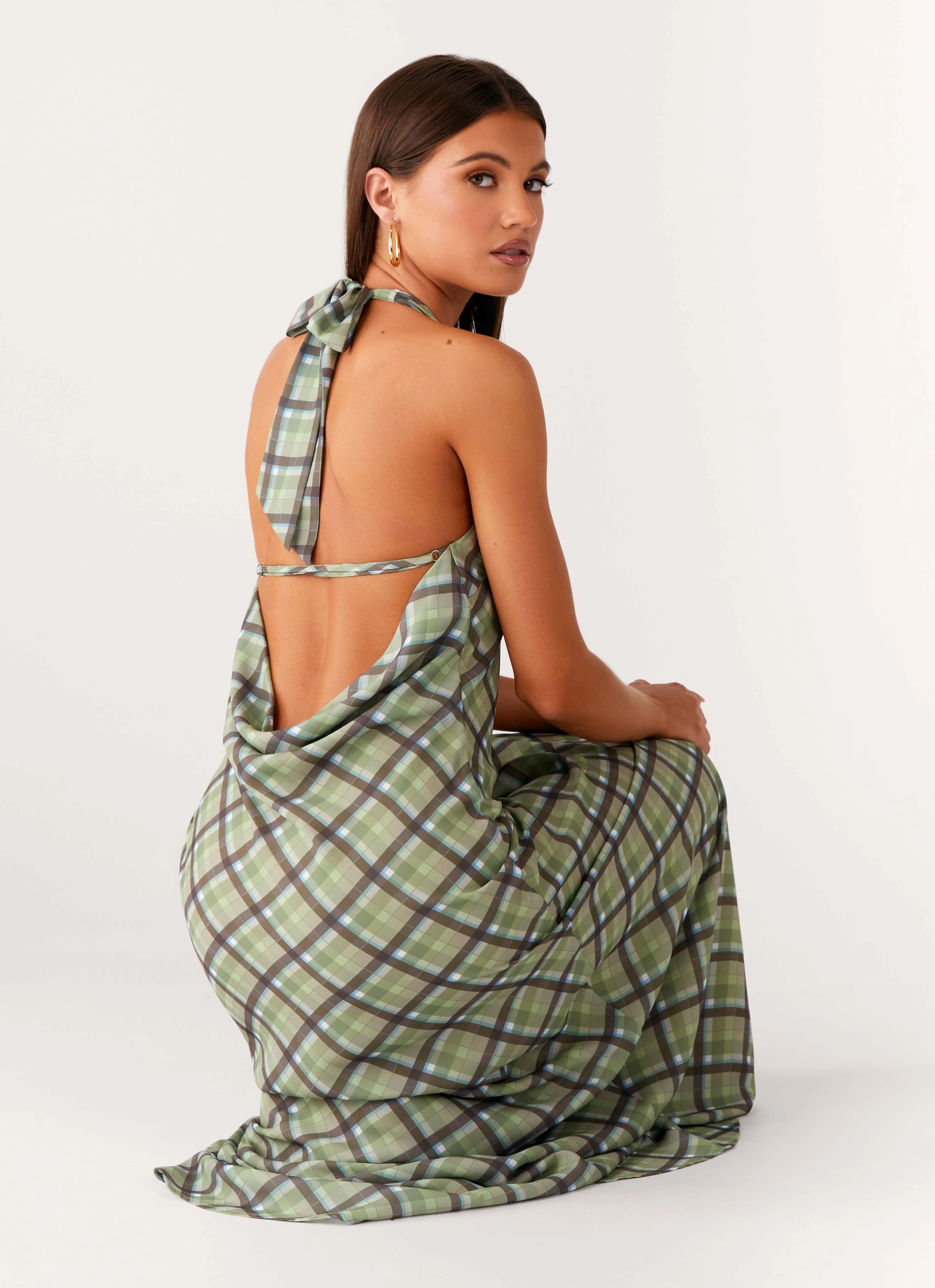 Coralie Maxi Dress - Cedar Check Button Chic Pretty Glow