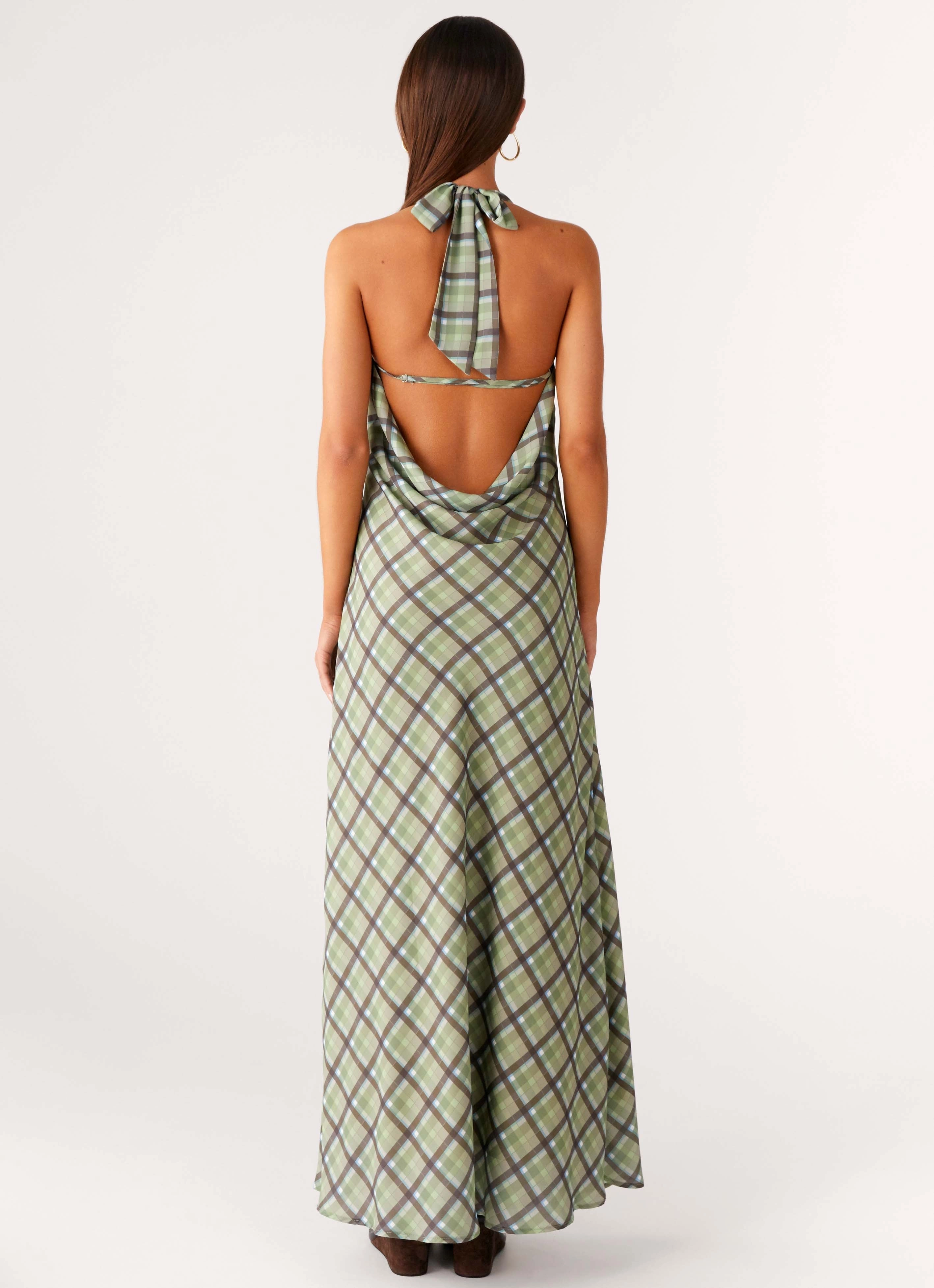 Subtle-Print Cap-Sleeve Coralie Maxi Dress - Cedar Check