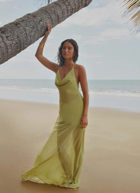 High low hem Samoa Maxi Dress - Lime Samoa Maxi Dress - Lime Grab Quick