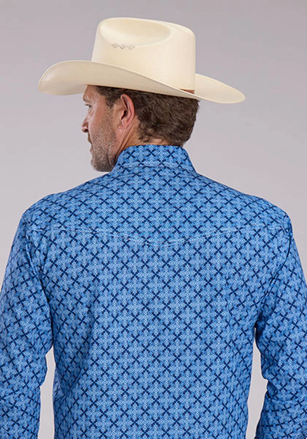 Simple Elegance Roper Mens Ribbon Medallion Blue 100% Cotton L/S Shirt