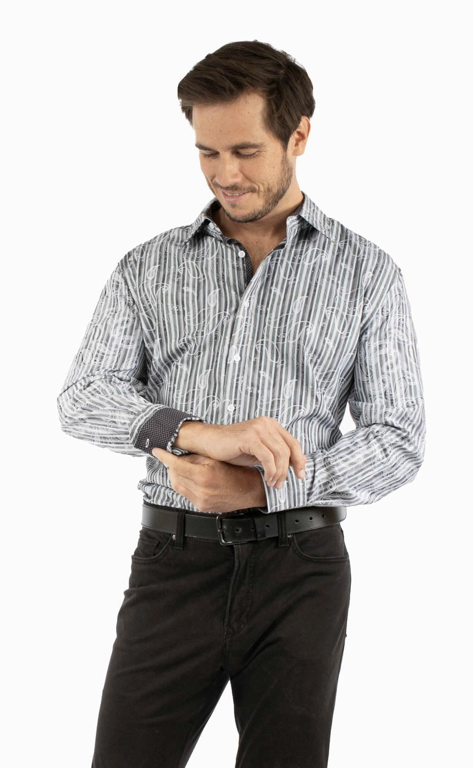 Seasonal Essential Scully Mens Paisley Jacquard Charcoal 100% Cotton L/S Shirt