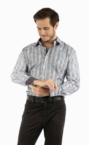 High Visibility Reflective Detailing Scully Mens Paisley Jacquard Charcoal 100% Cotton L/S Shirt Retro Vibe Everyday Wear Scully Mens Paisley Jacquard Charcoal 100% Cotton L/S Shirt