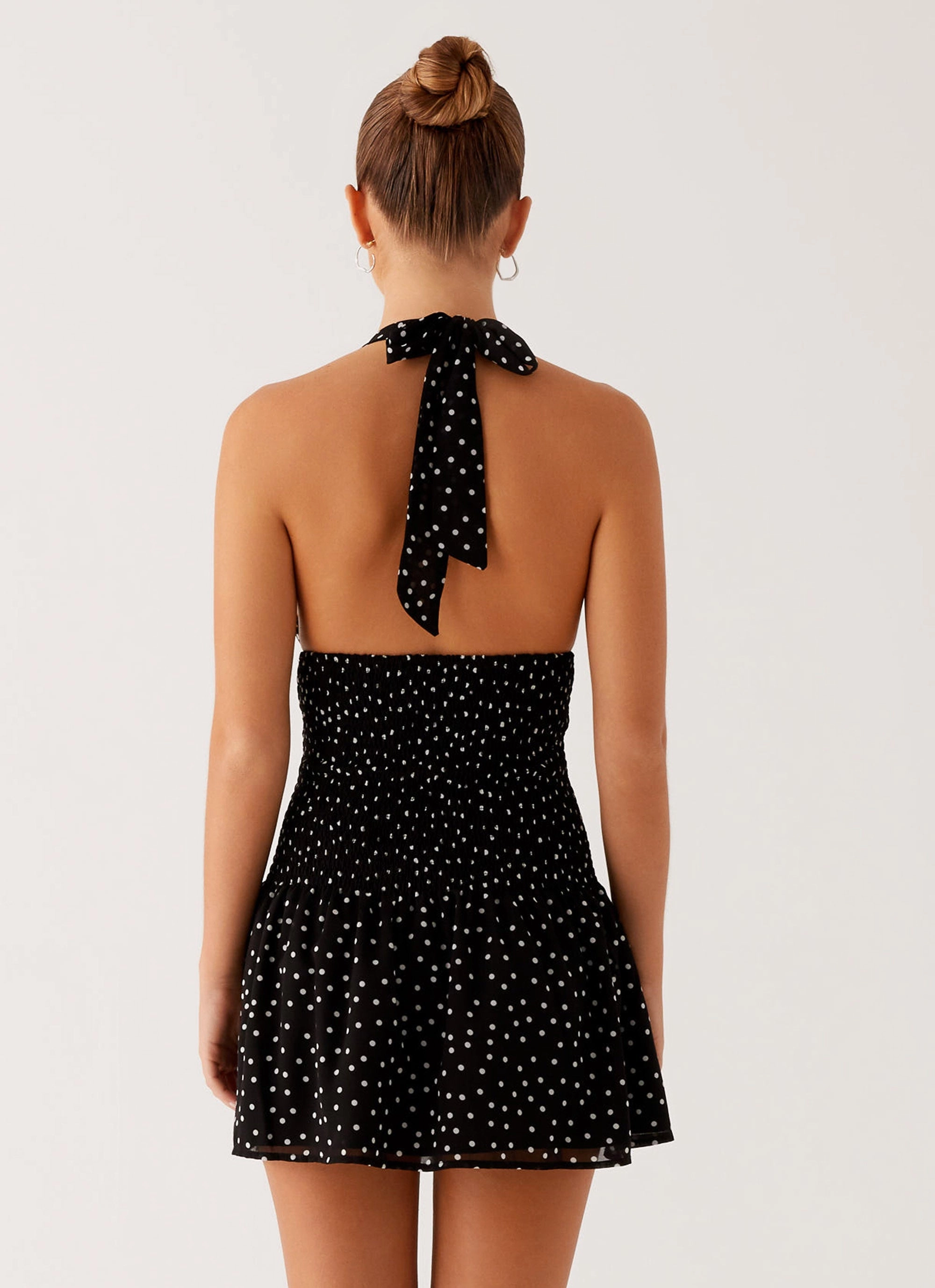 Holden Mini Dress - Black Polka Dot High Waist Layered Design