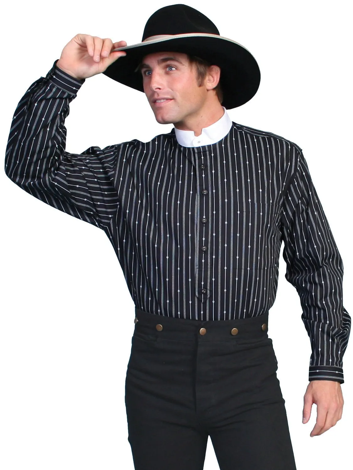 Scully RangeWear Mens Black 100% Cotton Tombstone Striped L/S Western Shirt Classic Style