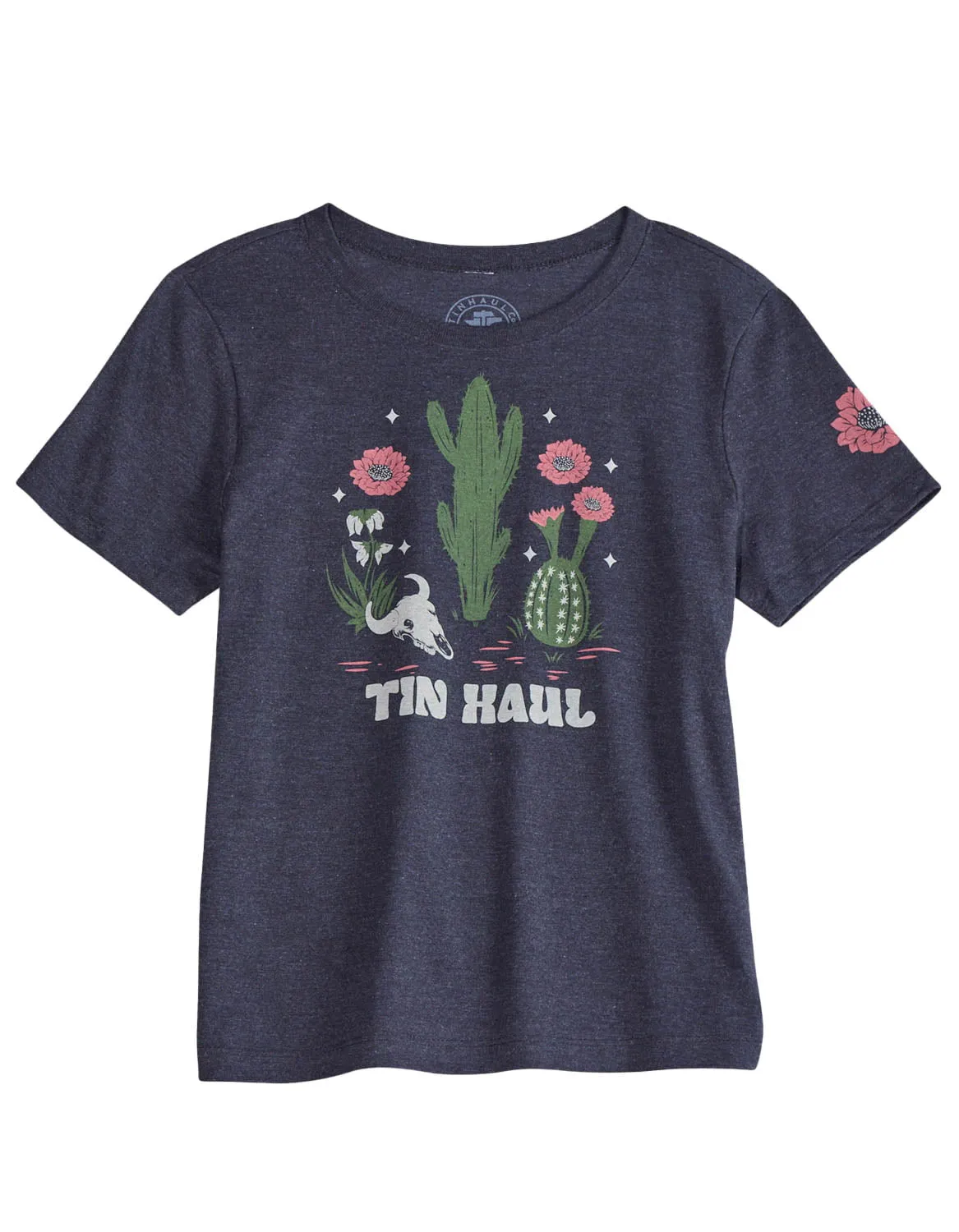Poolside Lounge Tin Haul Womens Flower And Cactus Black Cotton Blend S/S T-Shirt