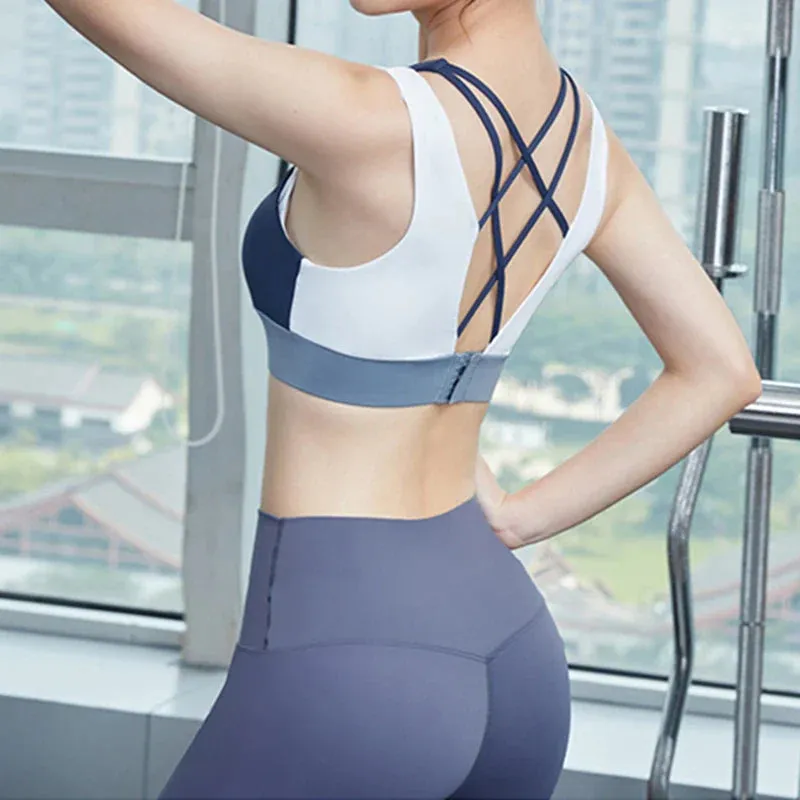 Hollow Crop Tops Double Straps Gym Nylon Spandex Sexy Active Sports Bra