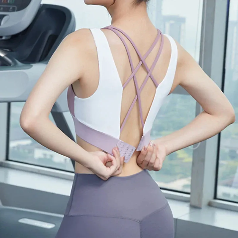 Hollow Crop Tops Double Straps Gym Nylon Spandex Sexy Active Sports Bra
