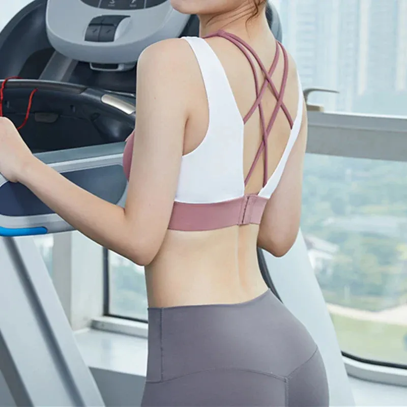 Hollow Crop Tops Double Straps Gym Nylon Spandex Sexy Active Sports Bra