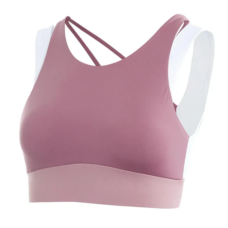 Hollow Crop Tops Double Straps Gym Nylon Spandex Sexy Active Sports Bra