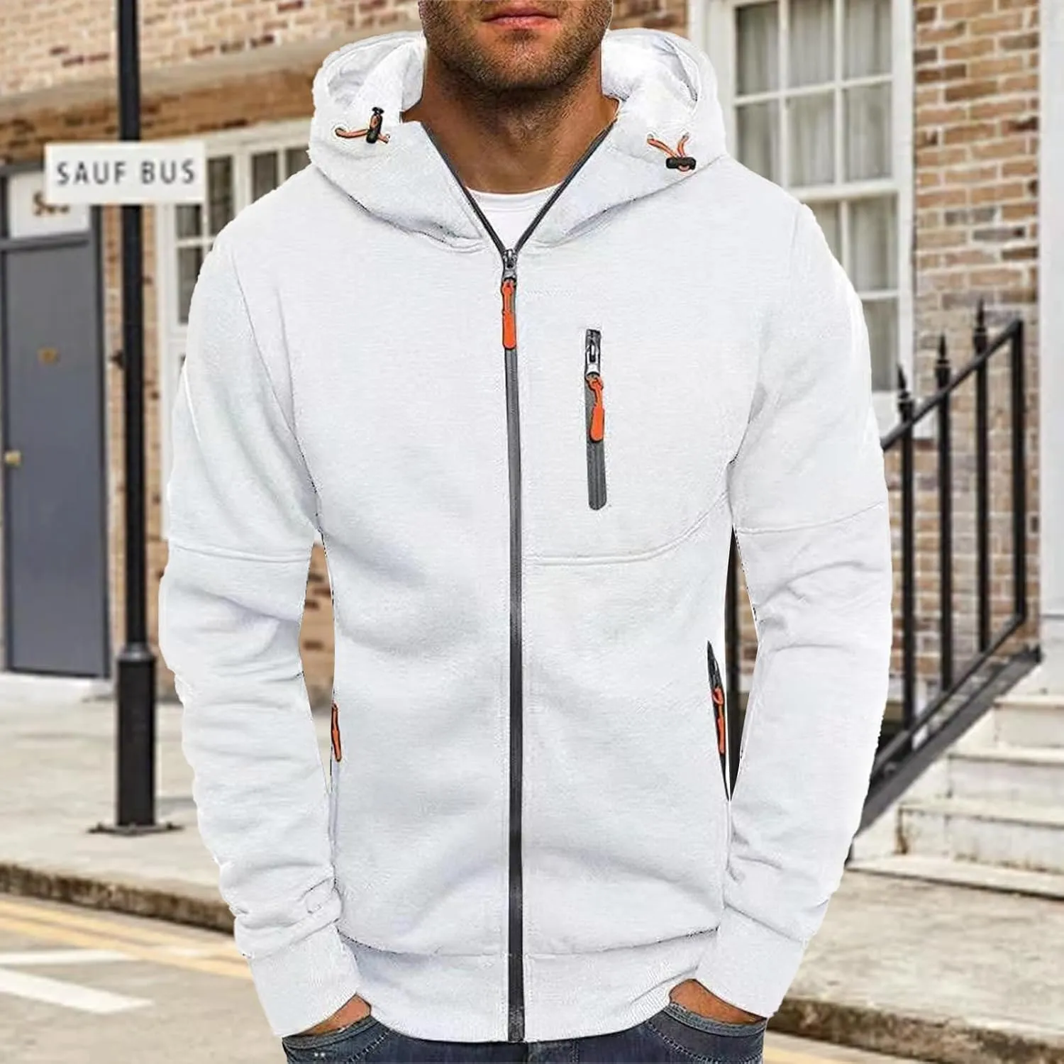 Hoodies for Men Full Zip Cardigan Sweatshirts Zip Up Long Sleeve Sweatshirt Casual Sports Coat with Zipper Pockets