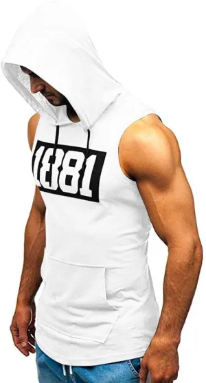 Hoodies for Men Men's Workout Hooded Tank Tops Gym Sleeveless Hoodie Bodybuilding Muscle Cut Off T-Shirts with Pocket