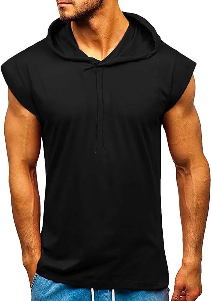 Hoodies for Men Men's Workout Hooded Tank Tops Gym Sleeveless Hoodie Bodybuilding Muscle Cut Off T-Shirts with Pocket