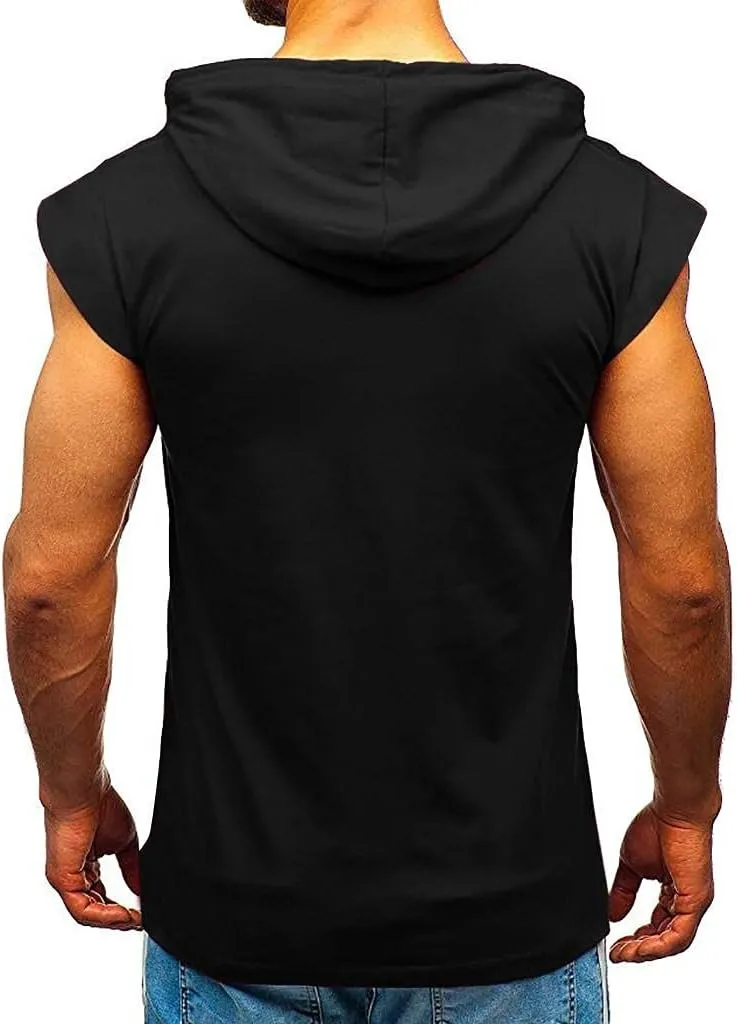 Hoodies for Men Men's Workout Hooded Tank Tops Gym Sleeveless Hoodie Bodybuilding Muscle Cut Off T-Shirts with Pocket