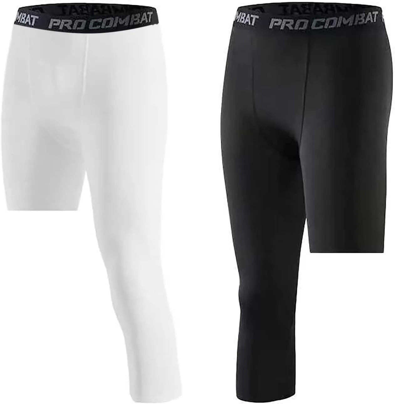 Hotfiary Men's Compression Pants 3/4 Activewear Leggings One Leg Base Layers for Basketball Athletic Running (2 Pieces)