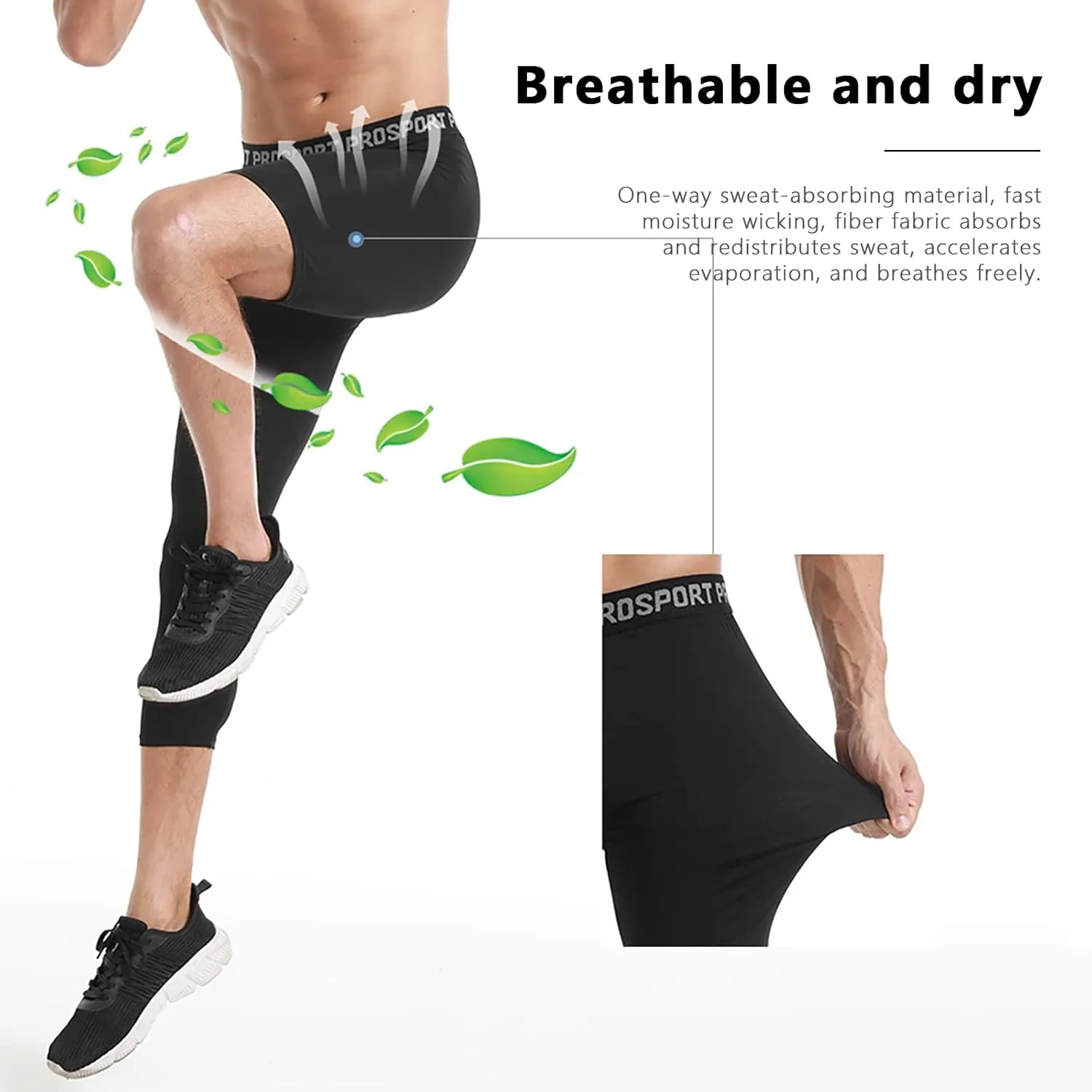 Hotfiary Men's Compression Pants 3/4 Activewear Leggings One Leg Base Layers for Basketball Athletic Running (2 Pieces)
