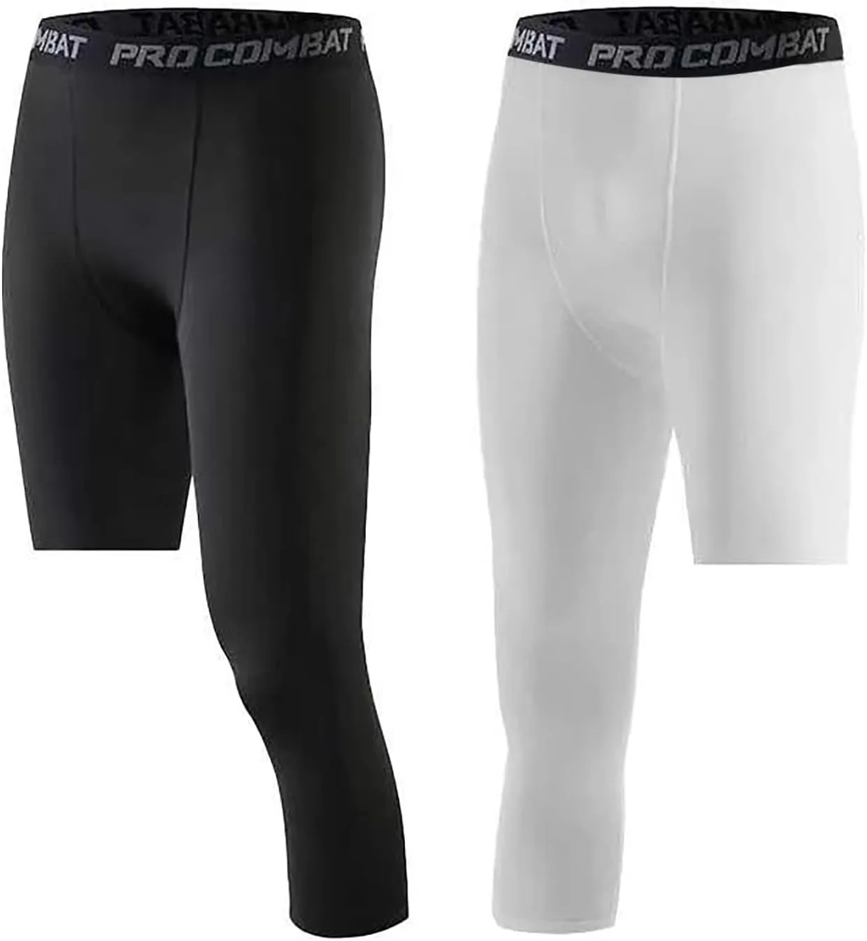 Hotfiary Men's Compression Pants 3/4 Activewear Leggings One Leg Base Layers for Basketball Athletic Running (2 Pieces)