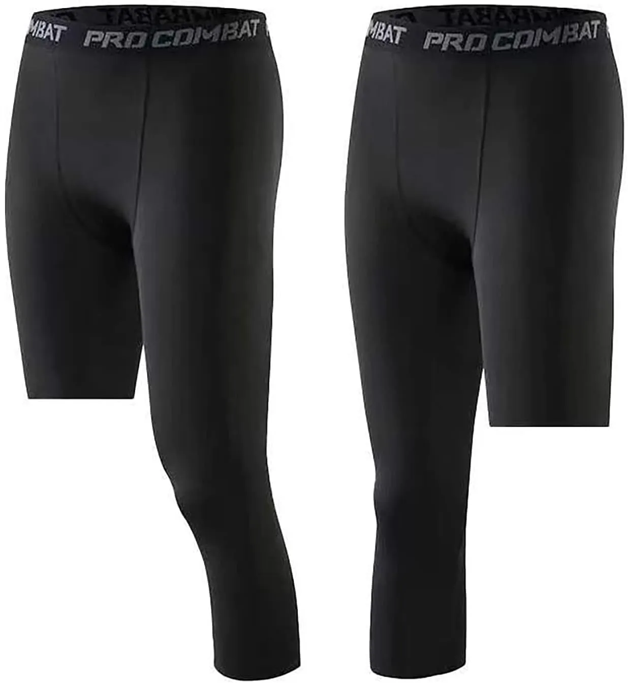 Hotfiary Men's Compression Pants 3/4 Activewear Leggings One Leg Base Layers for Basketball Athletic Running (2 Pieces)