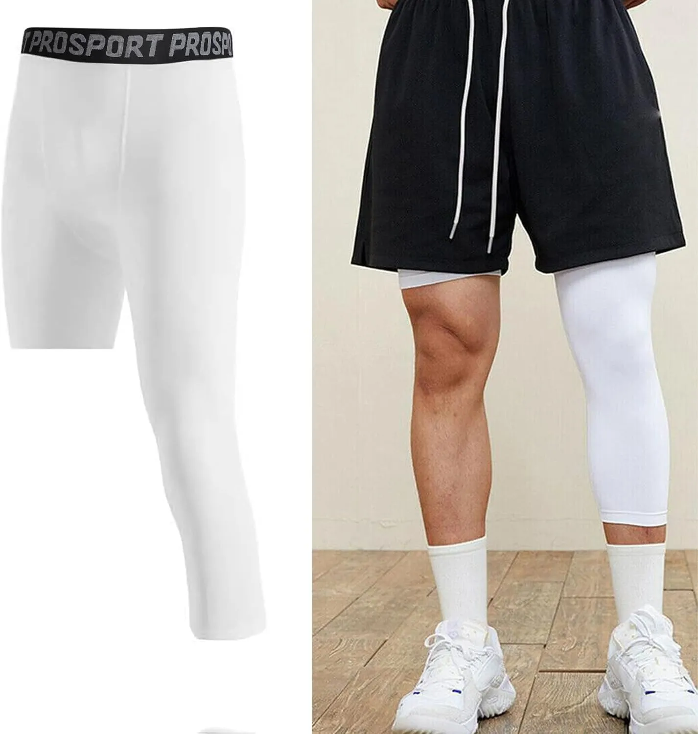 Hotfiary Men's Compression Pants 3/4 Activewear Leggings One Leg Base Layers for Basketball Athletic Running (2 Pieces)