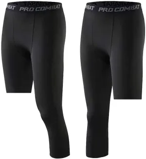 Hotfiary Men's Compression Pants 3/4 Activewear Leggings One Leg Base Layers for Basketball Athletic Running (2 Pieces)