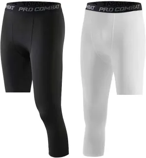 Hotfiary Men's Compression Pants 3/4 Activewear Leggings One Leg Base Layers for Basketball Athletic Running (2 Pieces)
