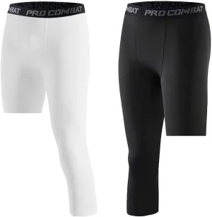 Hotfiary Men's Compression Pants 3/4 Activewear Leggings One Leg Base Layers for Basketball Athletic Running (2 Pieces)